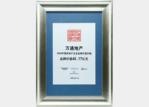 2009中国房地产企业 品牌价值20强 2009中国房地产企业 品牌价值20强